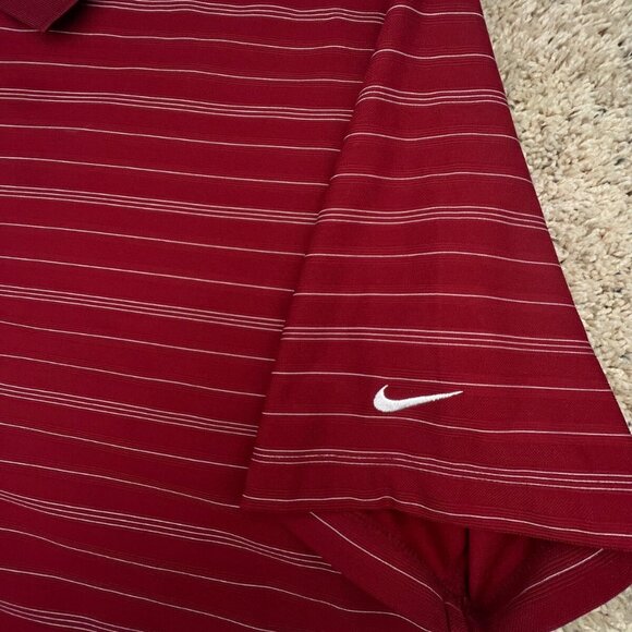 Nike Golf Fitdry Mens Polo Large Red White Striped Short Sleeve Shirt Polyester - Picture 7 of 11